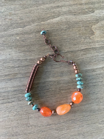 Carnelian & African Turquoise embraced in Copper
